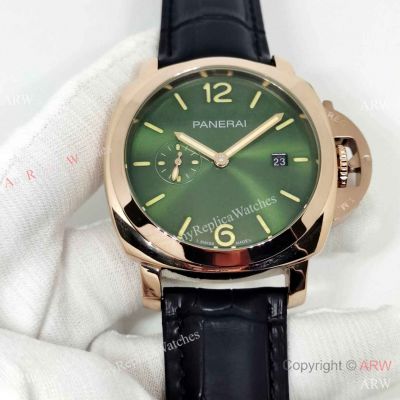 Copy Panerai Luminor Due New PAM 01423 44mm Rose Gold Green sun-brushed Dial